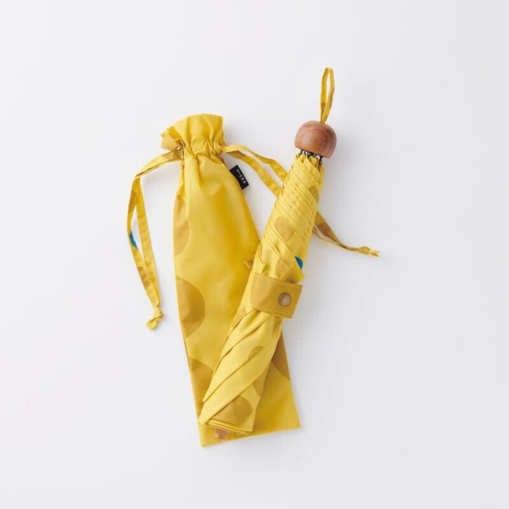 Polka Dot Pattern Wooden Handle Folding Umbrella