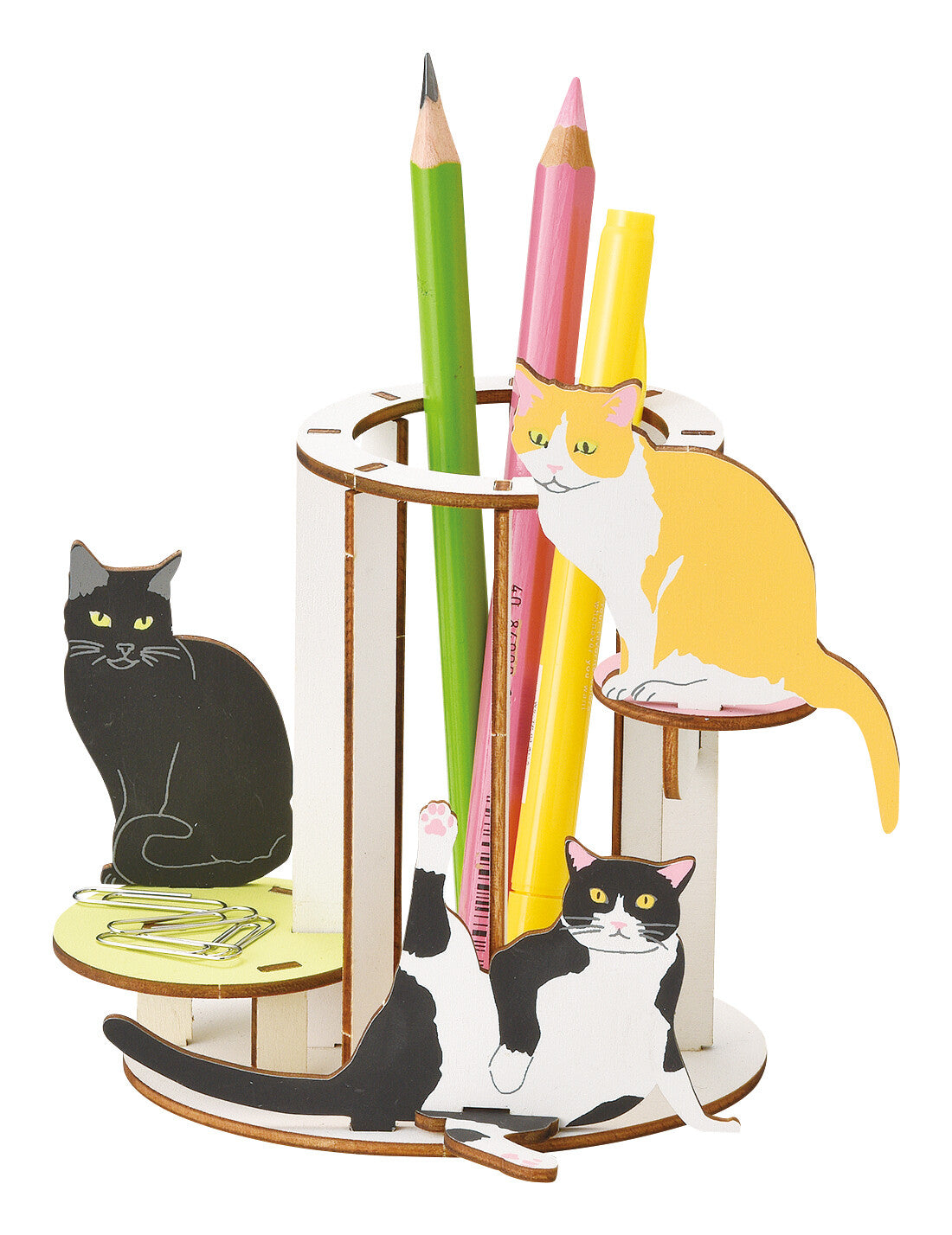 木製貓咪拼圖筆座