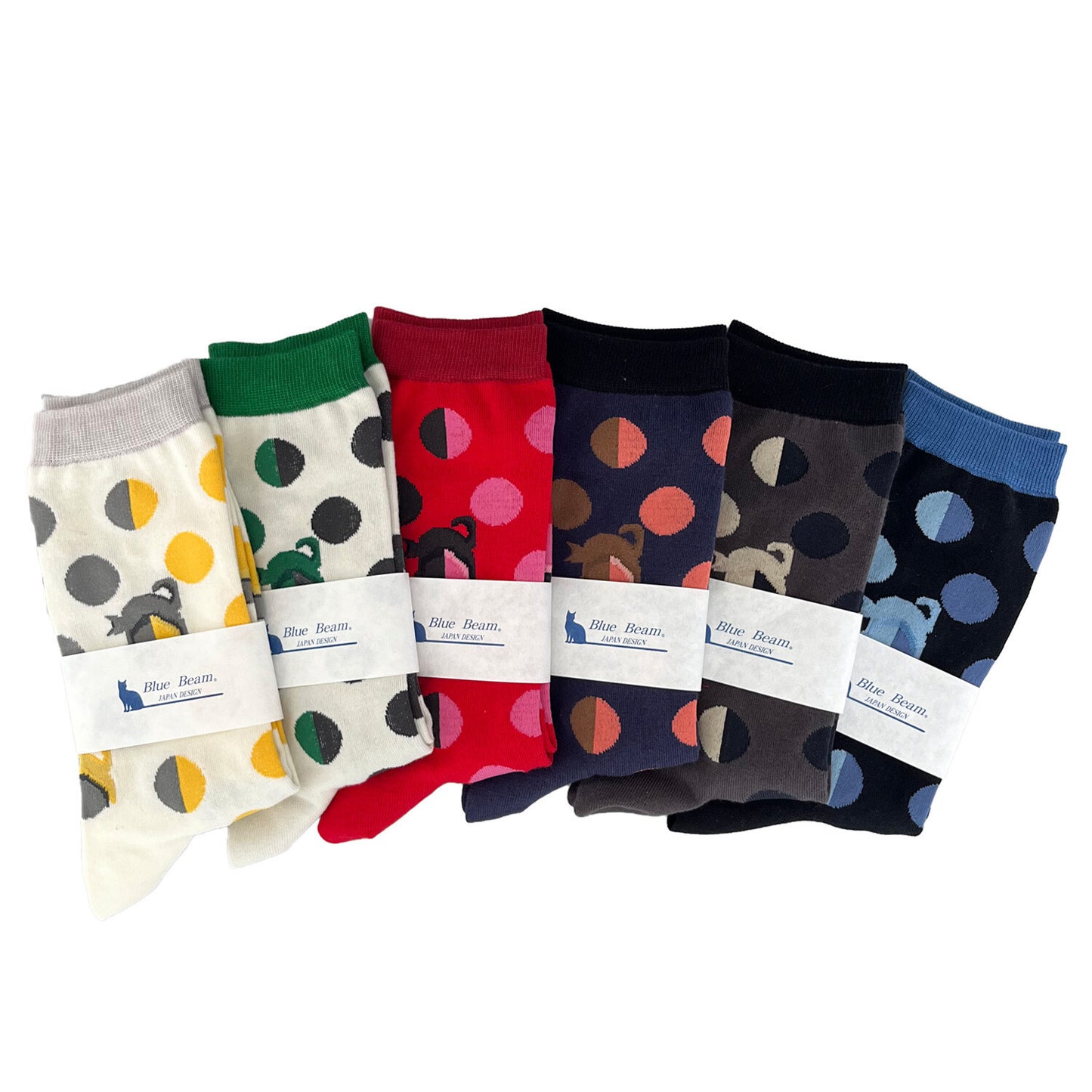 Blue Beam Cat Polka Dot Crew Socks (Women's)
