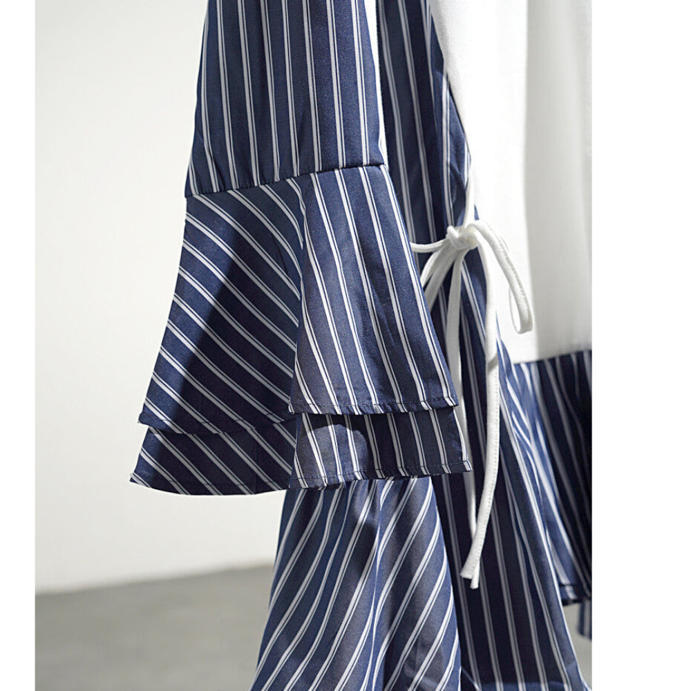 Striped Bell Sleeve Colorblock Wide Swing Top