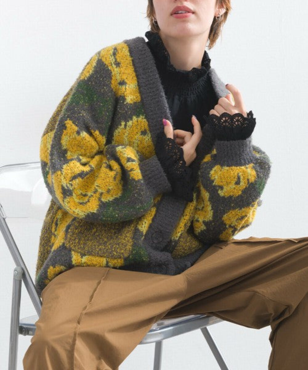 花卉圖案針織開襟外套