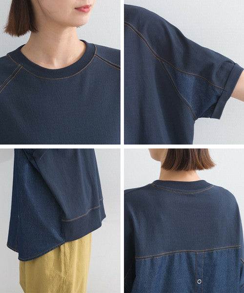 牛仔拼布闊身上衣