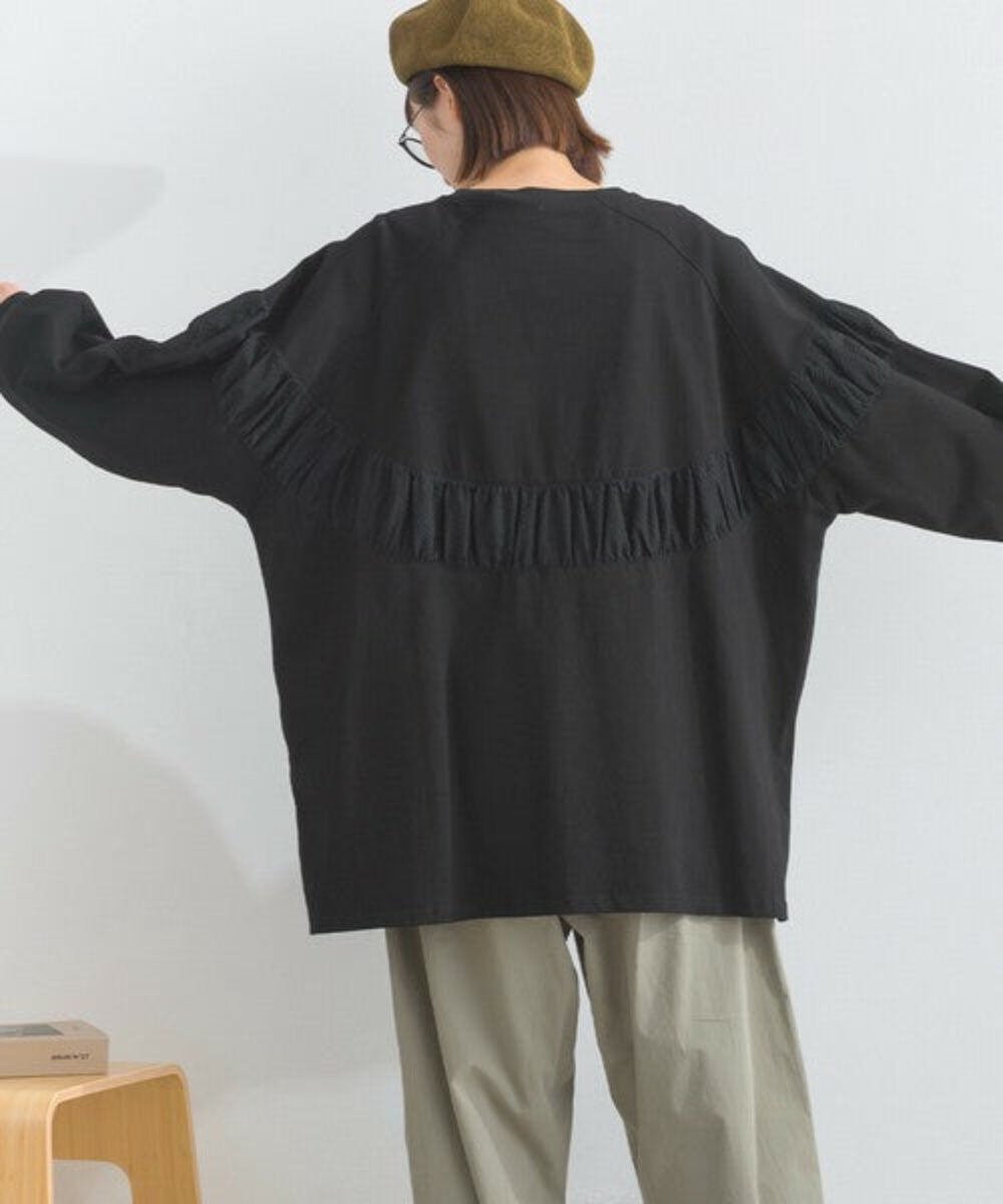 泡泡袖拼布闊身上衣