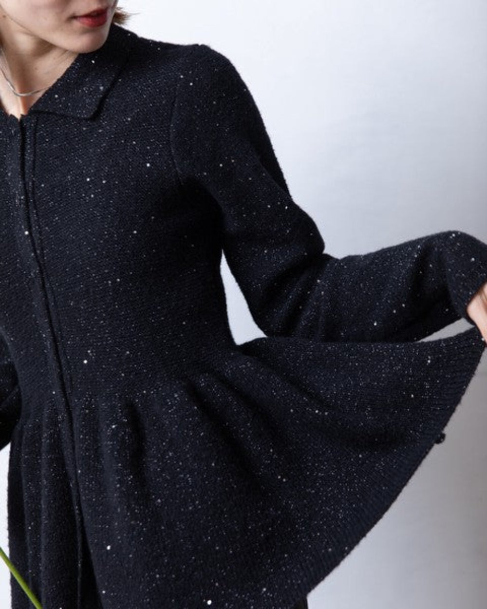 亮片混紡荷葉邊開襟衫