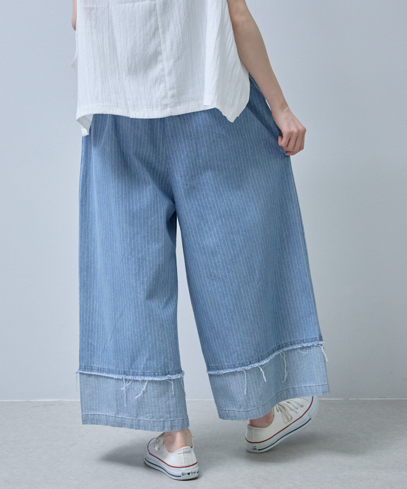 百搭牛仔直紋寬腳長褲