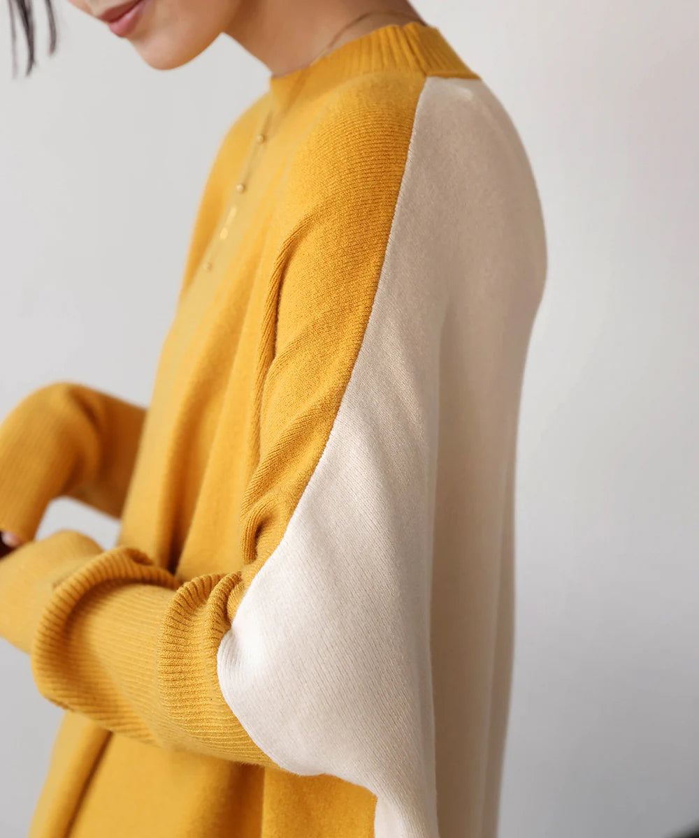 Batwing Sleeve Two-Tone Knit Top