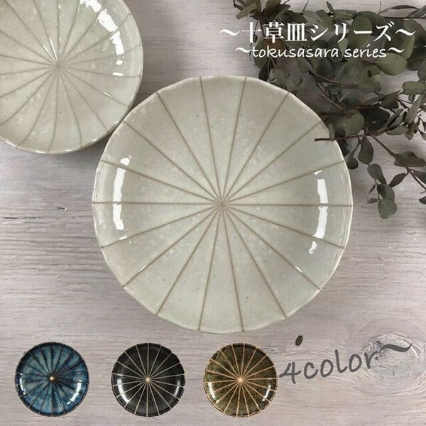 Mino ware ceramic dish with ten grass patterns