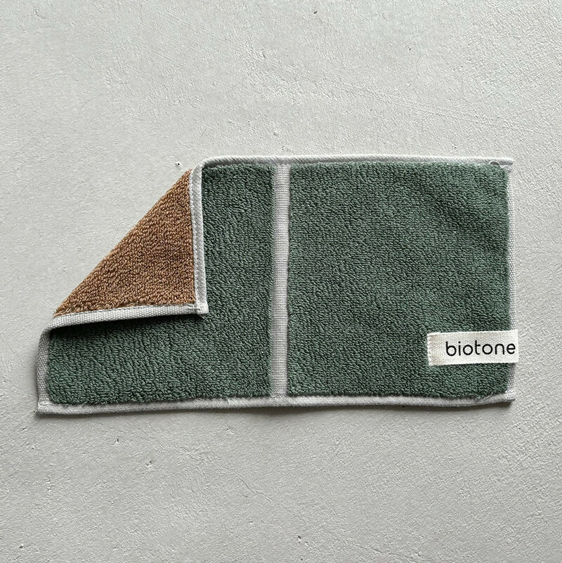 GOLDPEARL×biotone 今治半半小手帕 (MOSS苔綠色 × BRONZE古銅色)