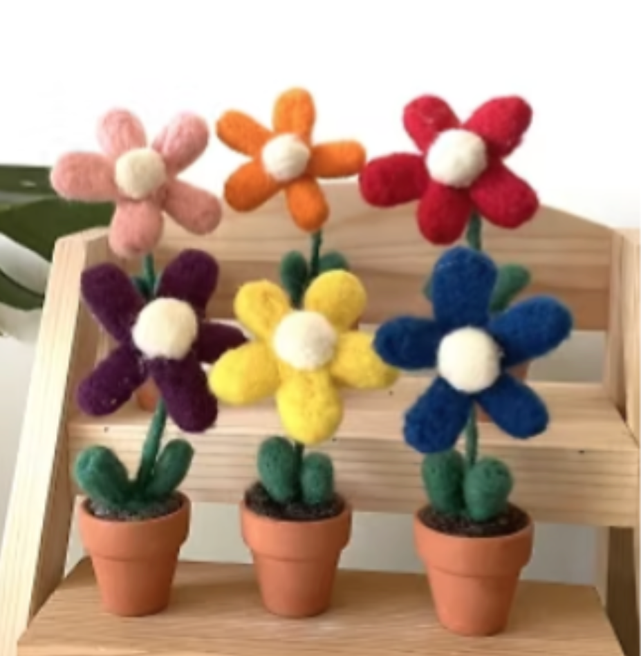 Wool felt material package-super simple small flower pots (6 styles) (with instructional video)