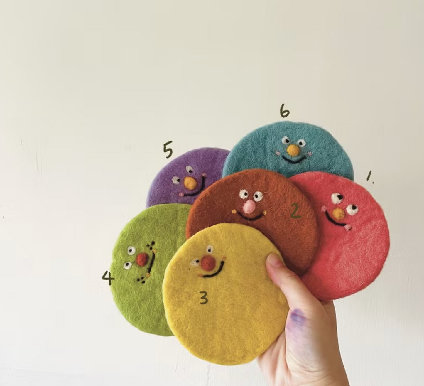 Wool felt material pack - six types of little monster round coasters to choose from (with instructional video)