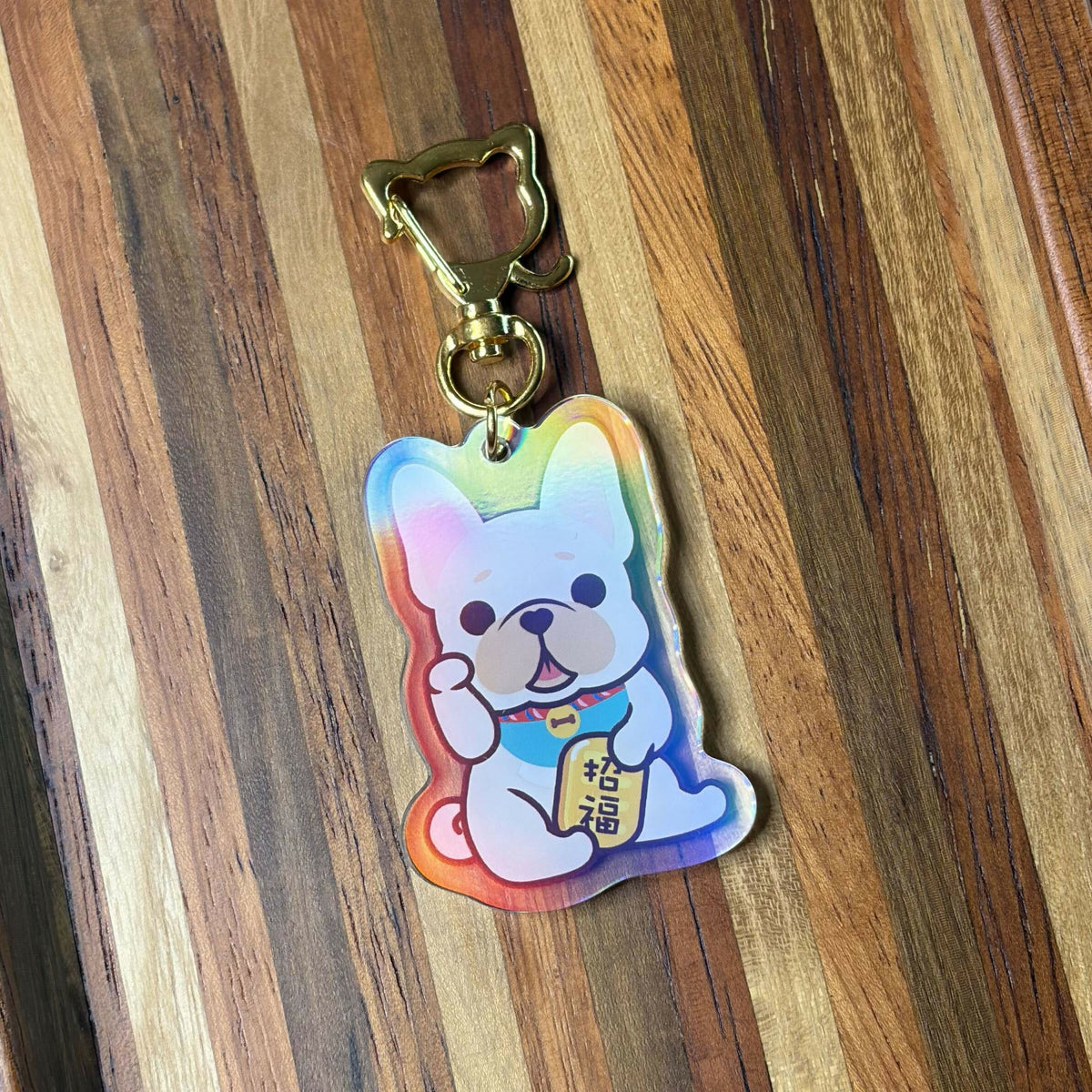 Lucky Frenchie BK+WT Keychain
