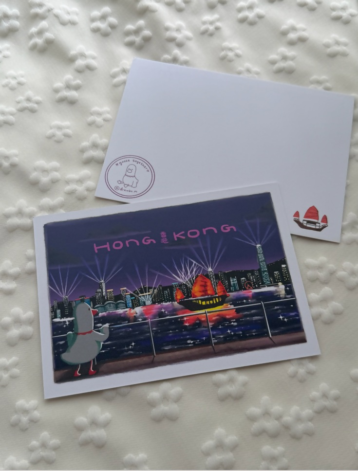 維多利亞港 night (Postcard)