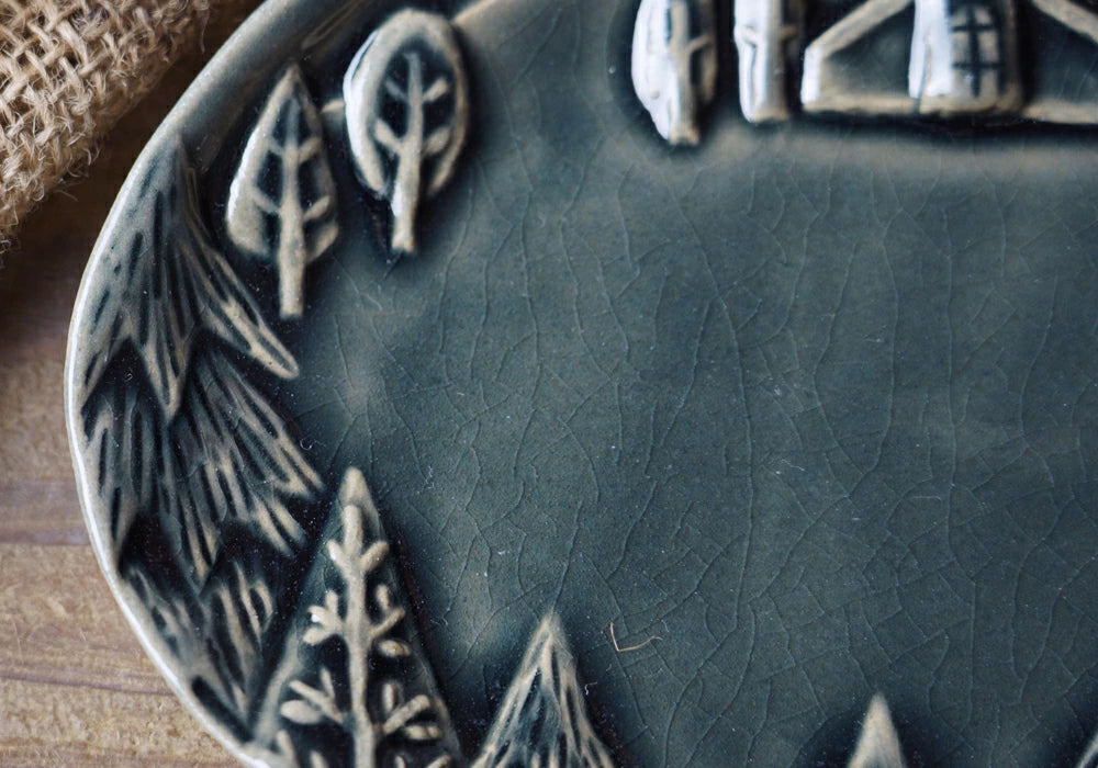 益子燒 童話餐廳浮雕圖案橢圓碟