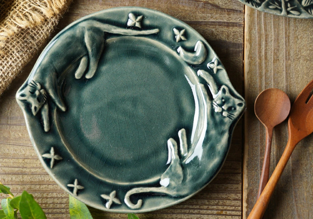 益子燒 星空貓浮雕圓碟