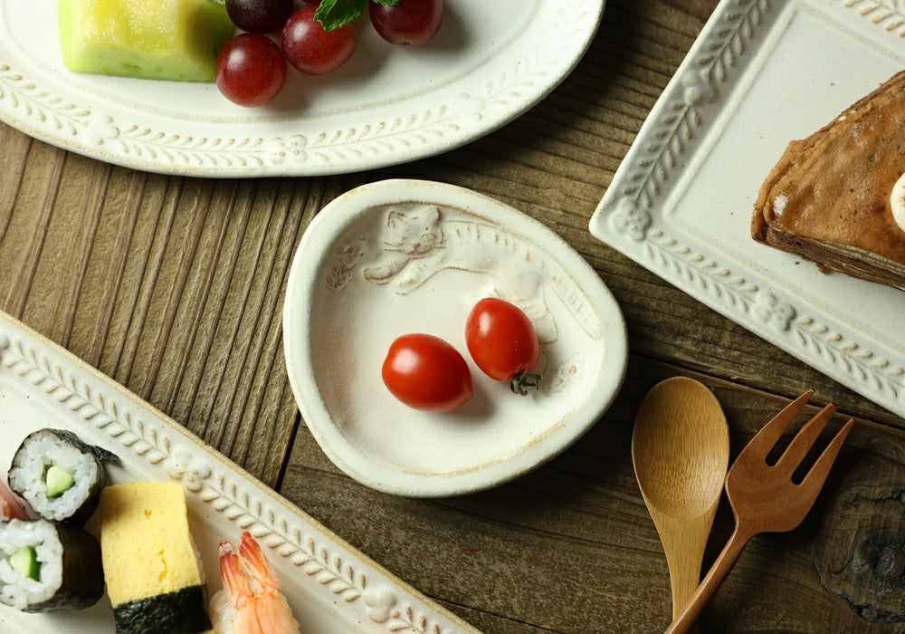 益子燒 三角形貓咪圖案小皿