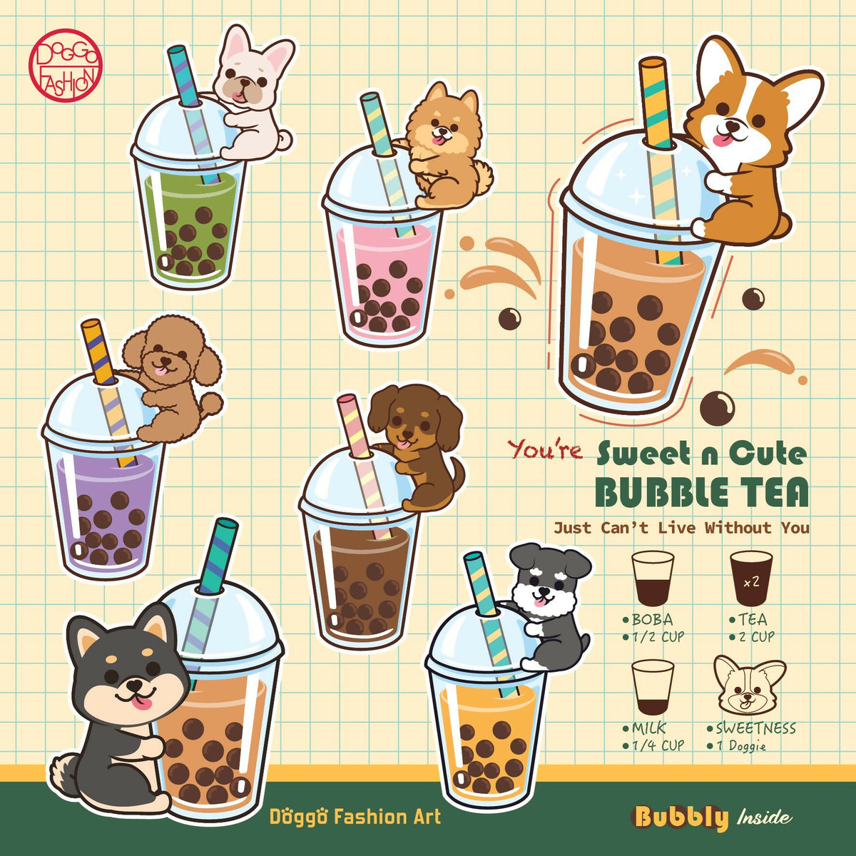 Doggo Boba Milk Tea Glasses Cleaning Cloth