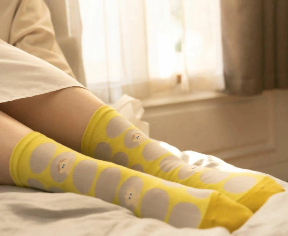 Blue Beam 貓咪圓窗圖案中筒襪 (女裝)