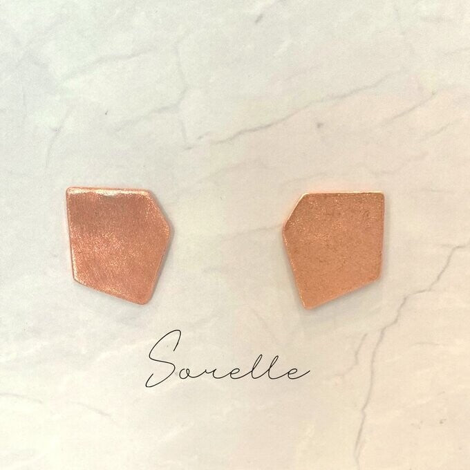 純銅五邊形穿孔耳環