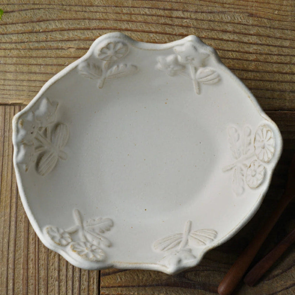 益子燒 花卉浮雕圖案主菜碗