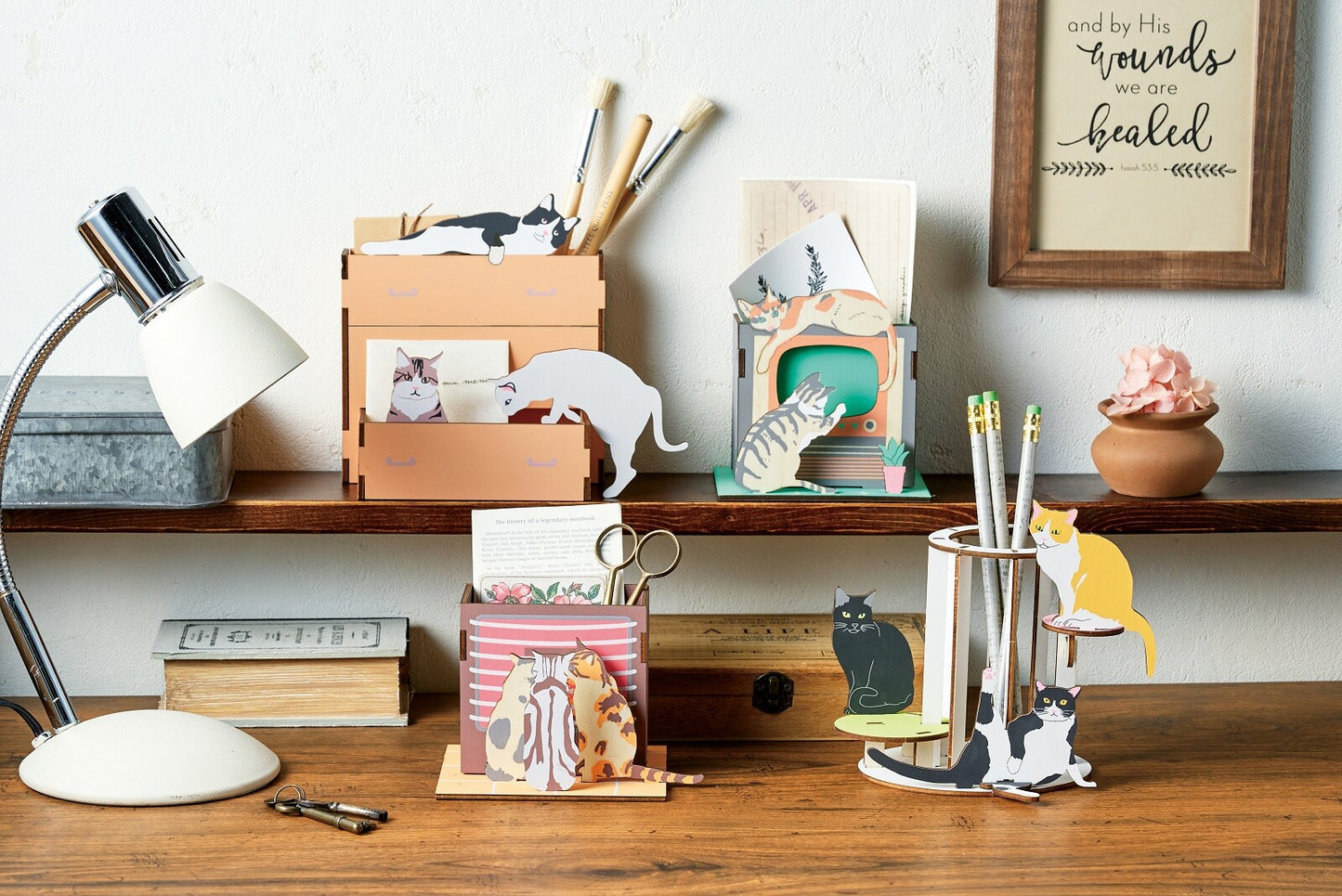 木製貓咪拼圖筆座