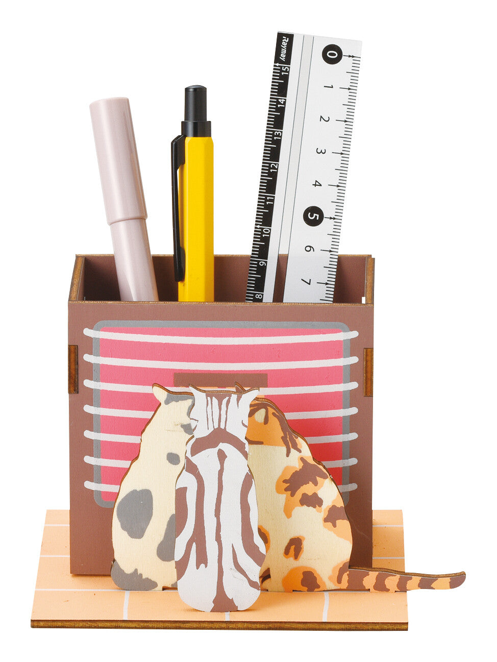 木製貓咪拼圖筆座