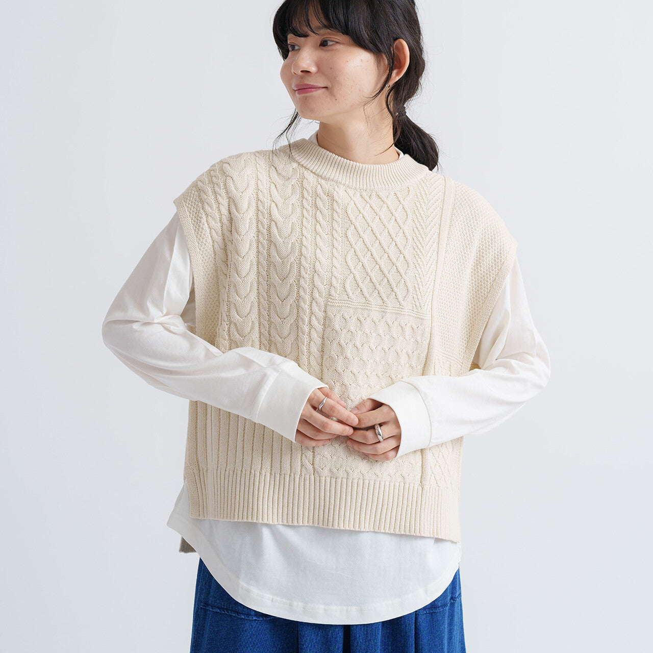 Cotton knitted vest shirt set 