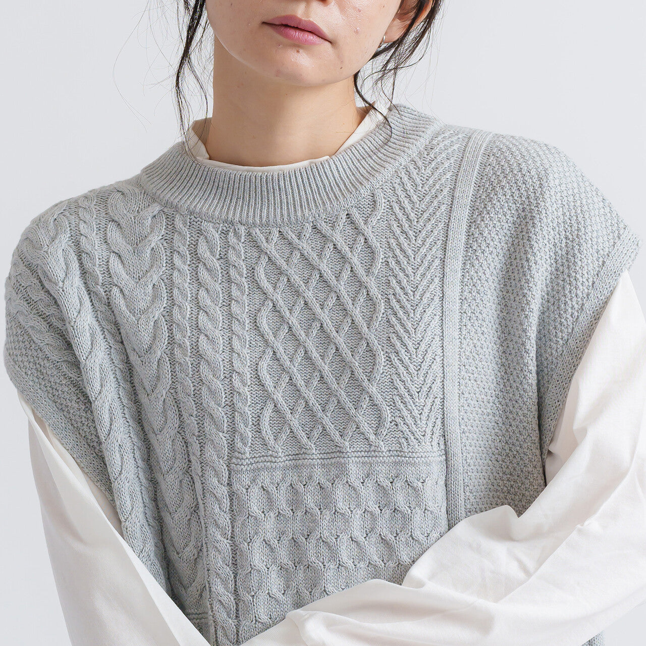 Cotton knitted vest shirt set 