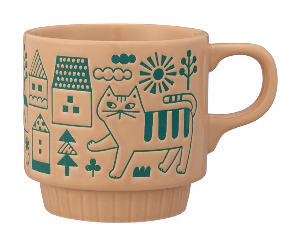 貓咪散步線條圖案馬克杯