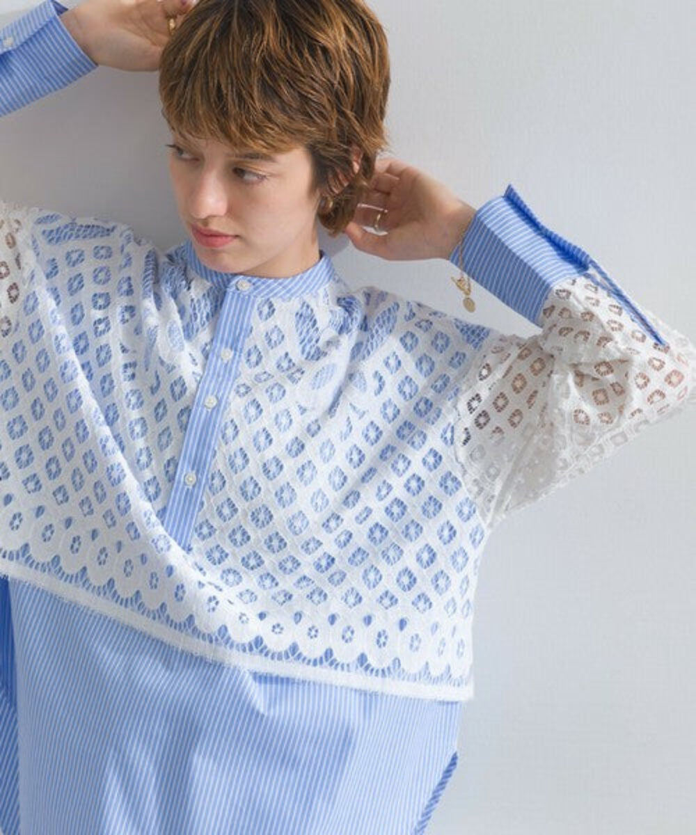 鏤空蕾絲假兩件襯衫