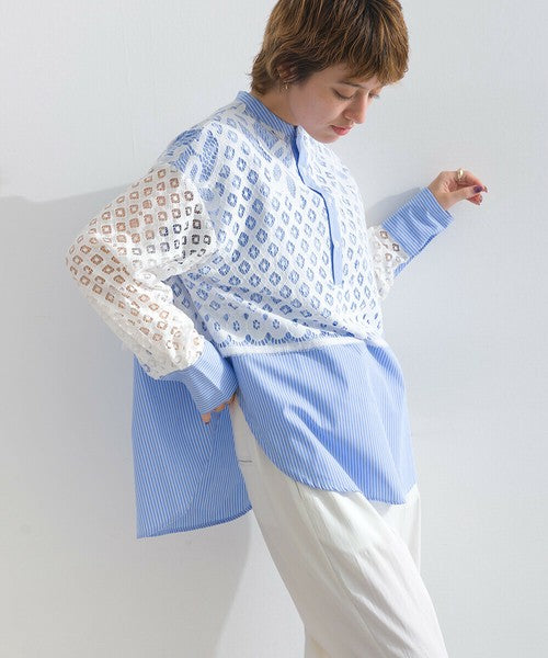 鏤空蕾絲假兩件襯衫