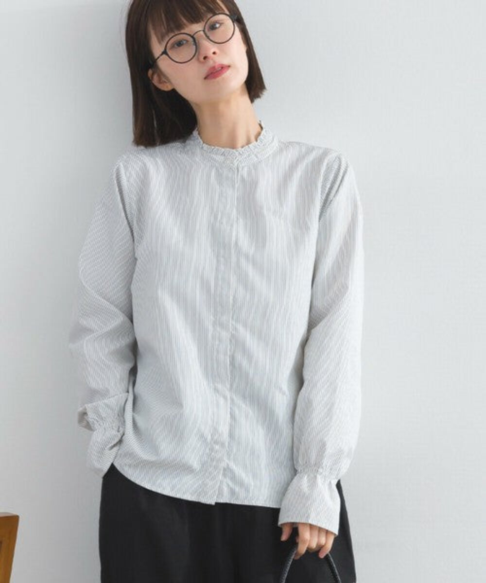 高領蕾絲條紋襯衫