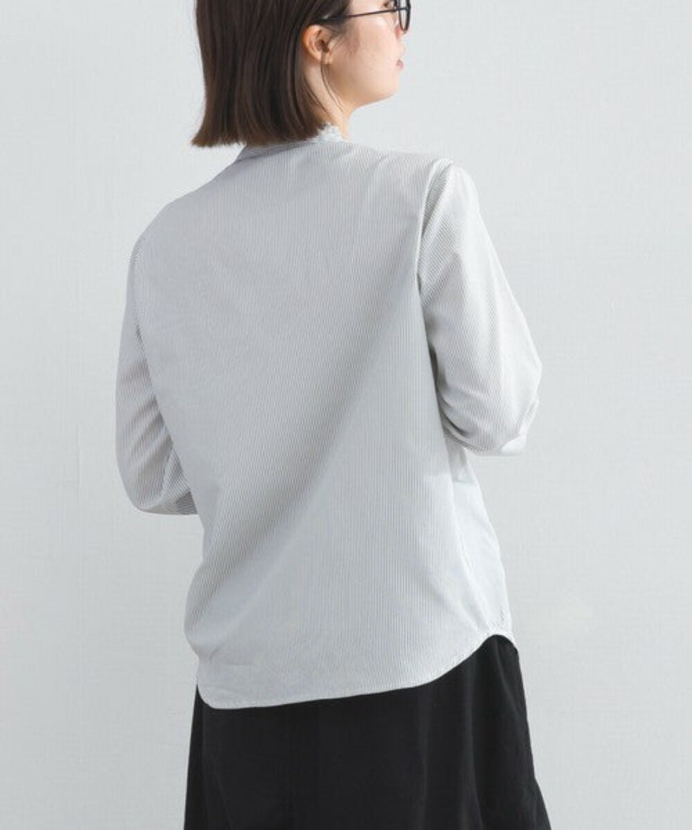 高領蕾絲條紋襯衫