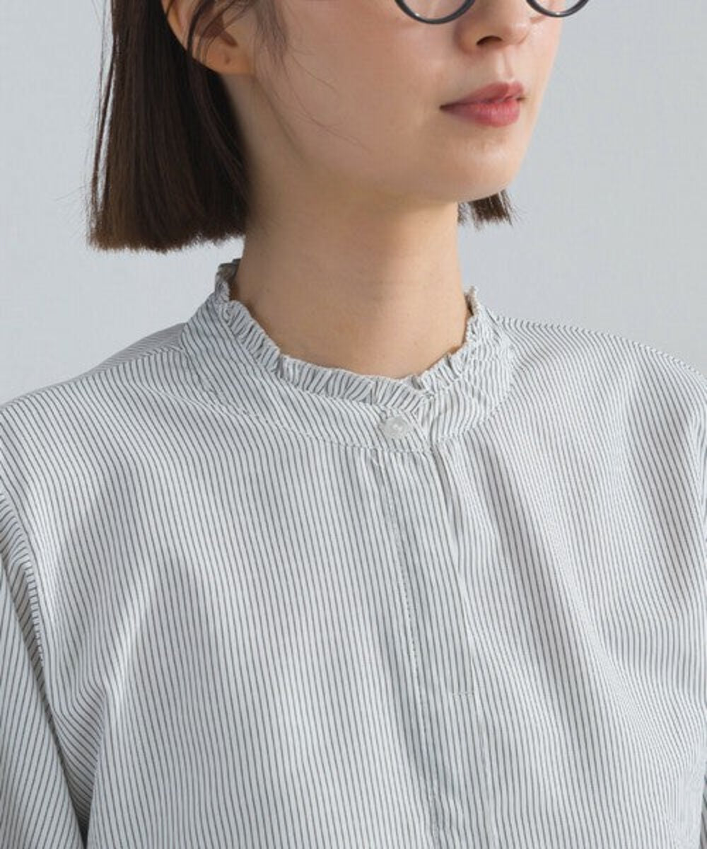 高領蕾絲條紋襯衫