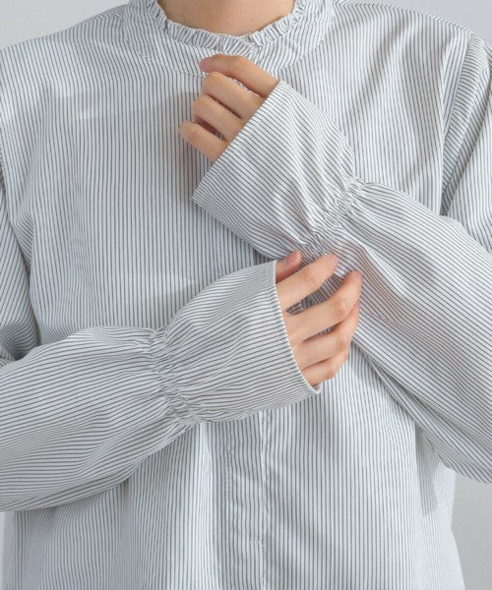 高領蕾絲條紋襯衫