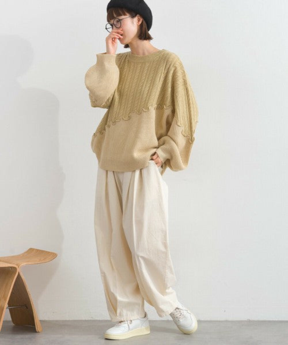 麻花針織拼接上衣