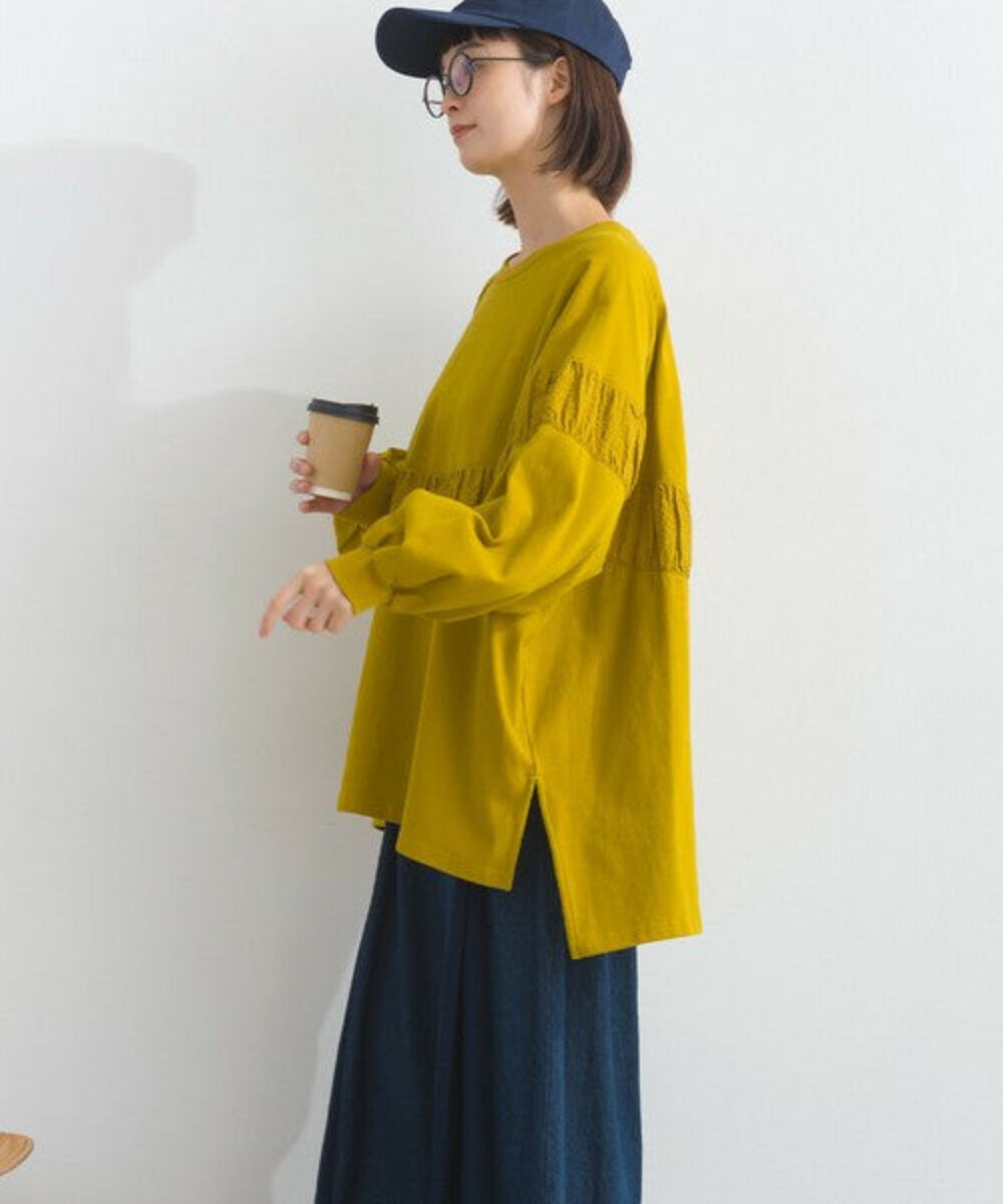 泡泡袖拼布闊身上衣