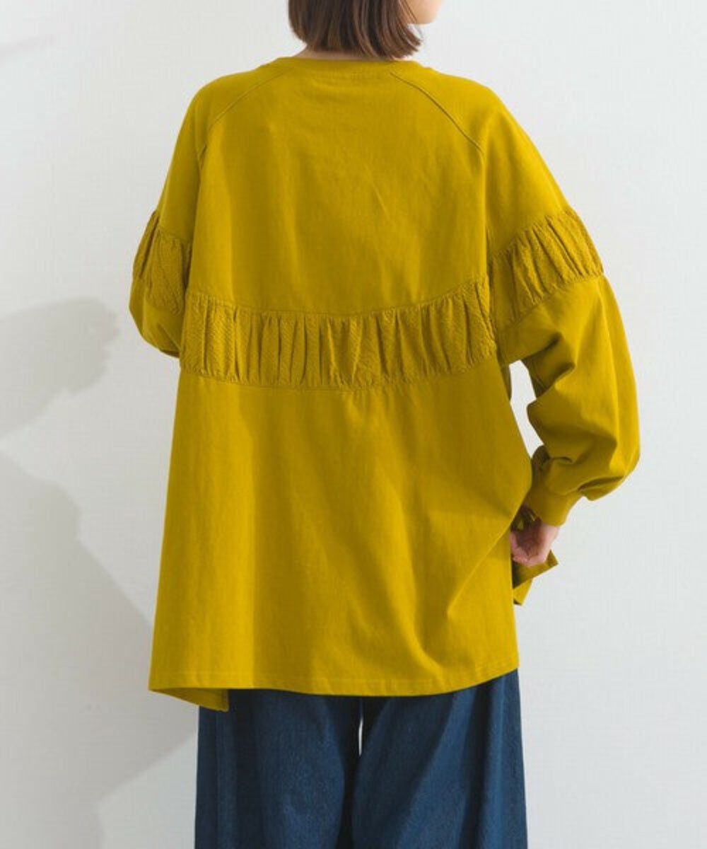 泡泡袖拼布闊身上衣