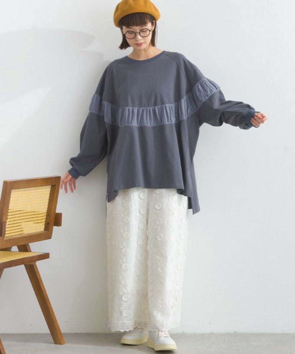 泡泡袖拼布闊身上衣