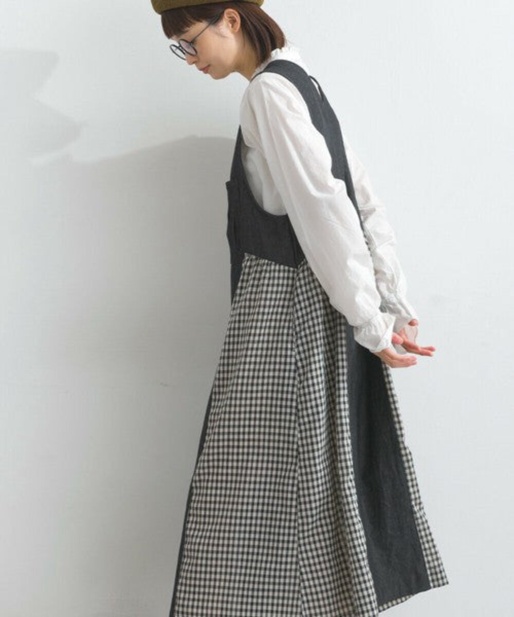 疊穿格紋拼布長款背心