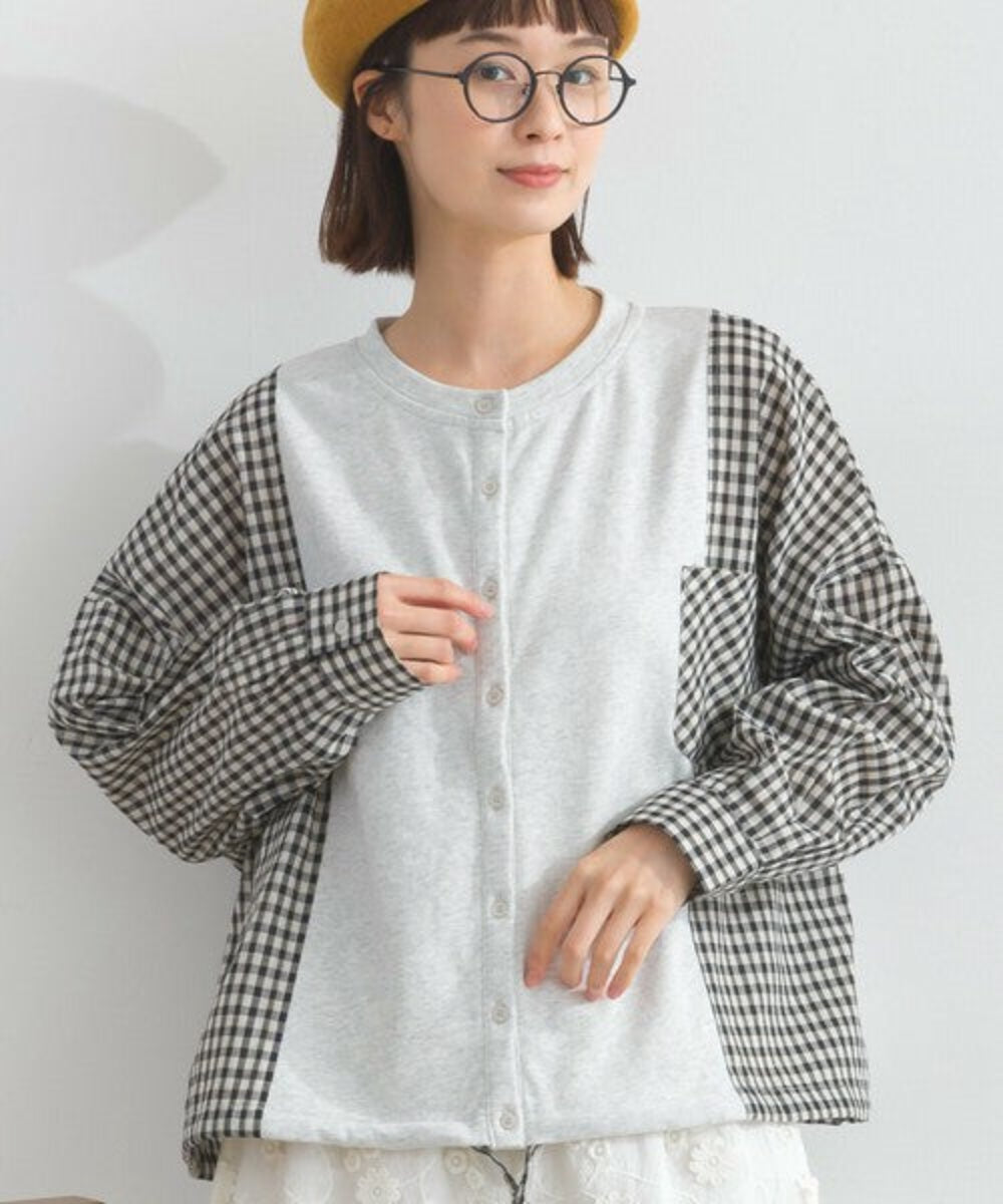 格紋拼布圓領襯衫