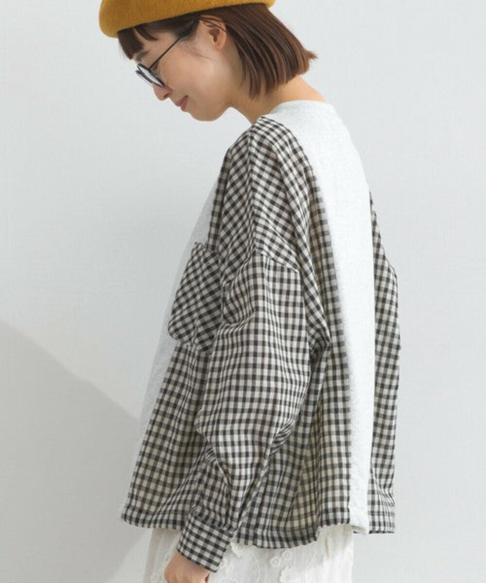 格紋拼布圓領襯衫
