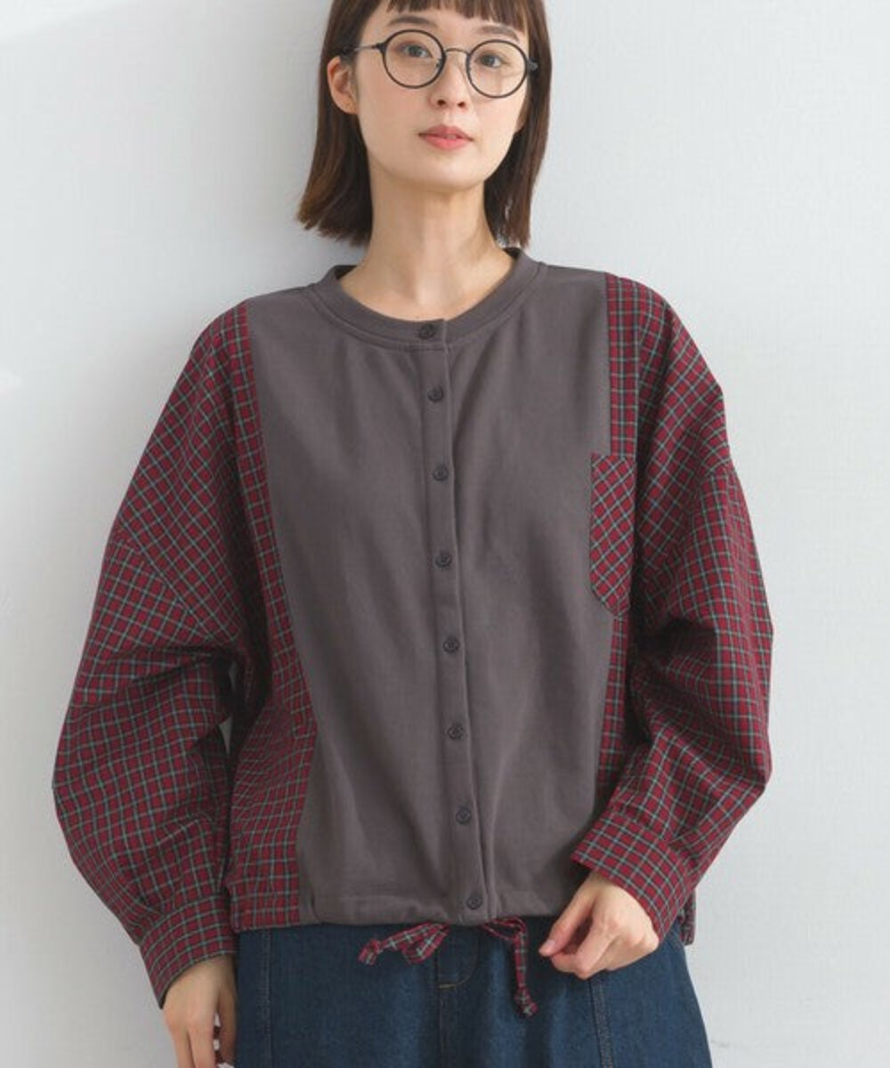 格紋拼布圓領襯衫