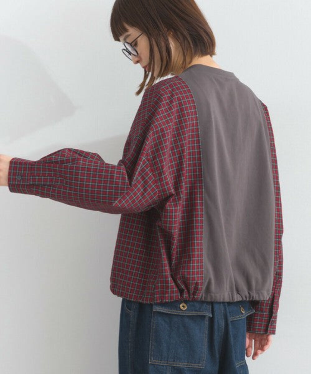 格紋拼布圓領襯衫