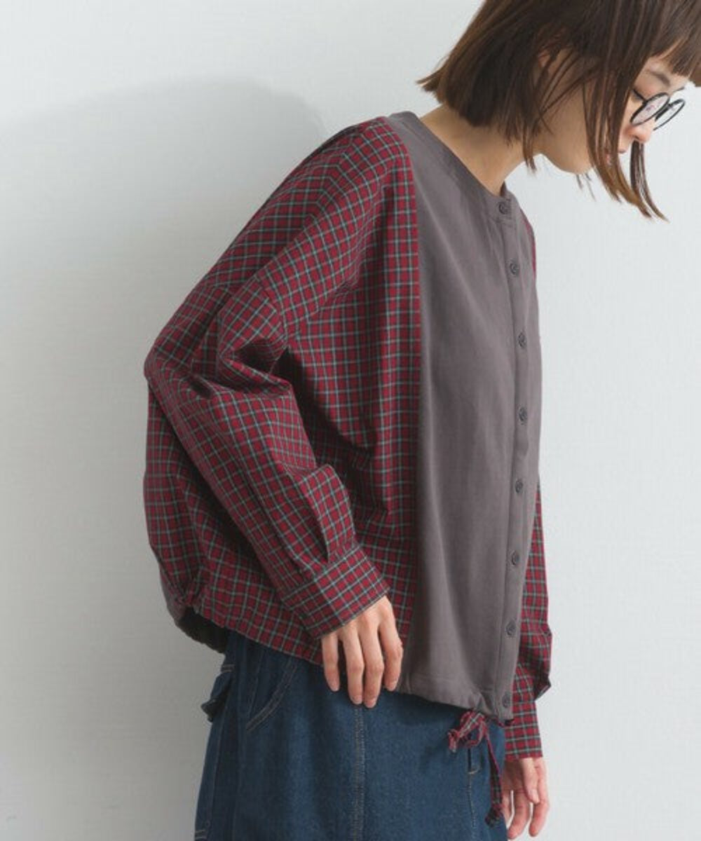 格紋拼布圓領襯衫