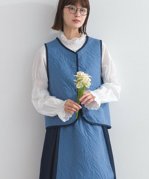 絎縫牛仔滾邊中長款背心