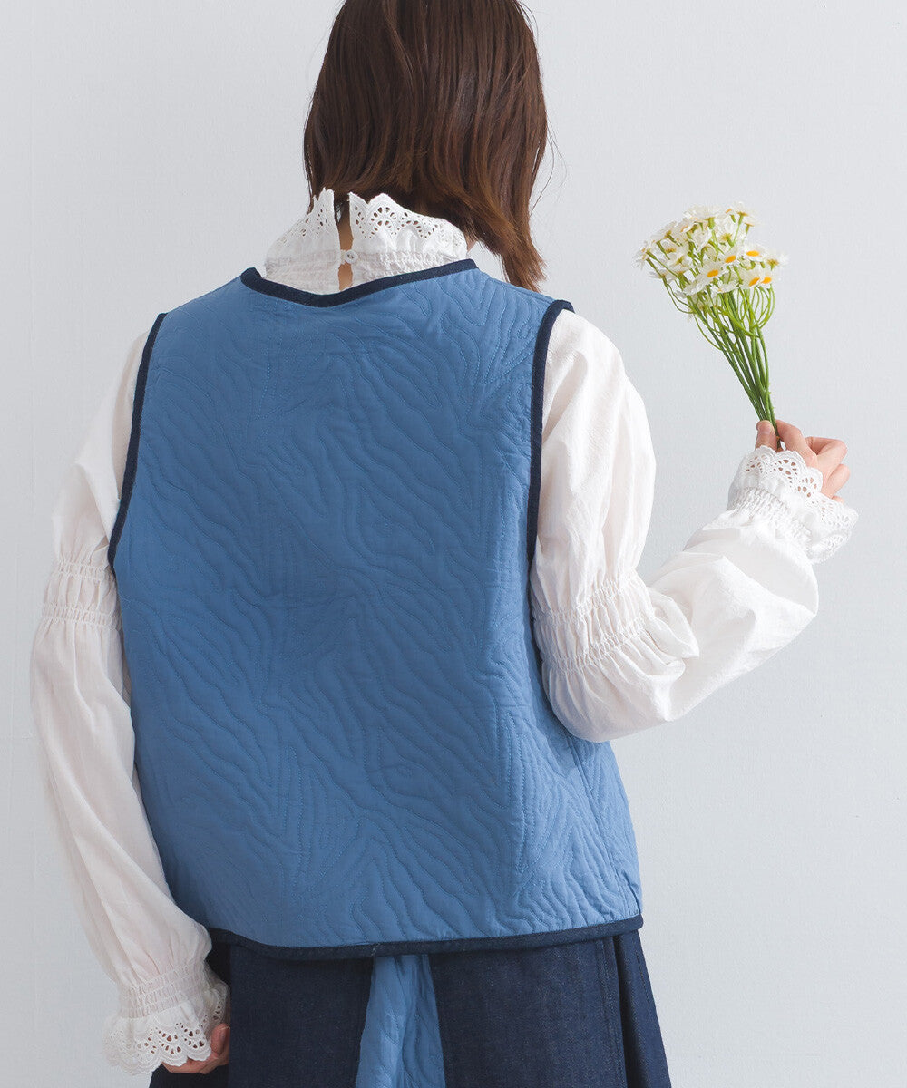 絎縫牛仔滾邊中長款背心