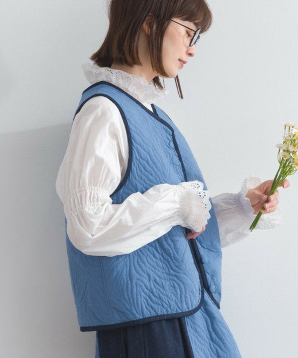 絎縫牛仔滾邊中長款背心