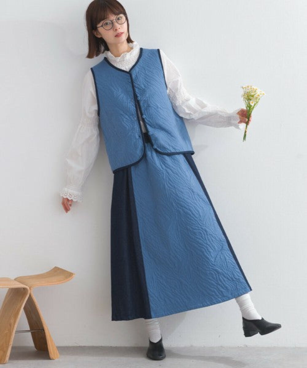 絎縫牛仔滾邊中長款背心