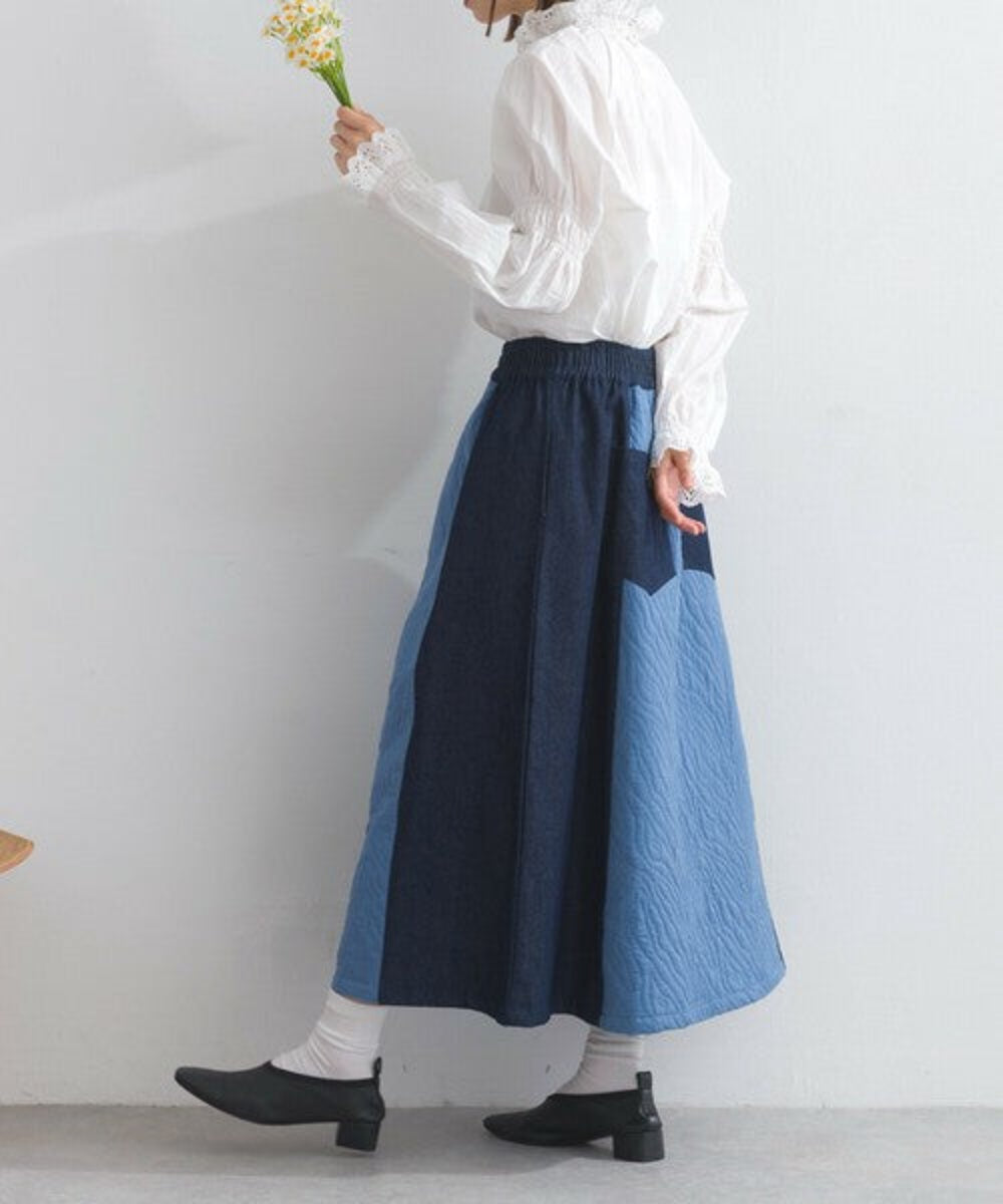 絎縫牛仔拼接半身裙