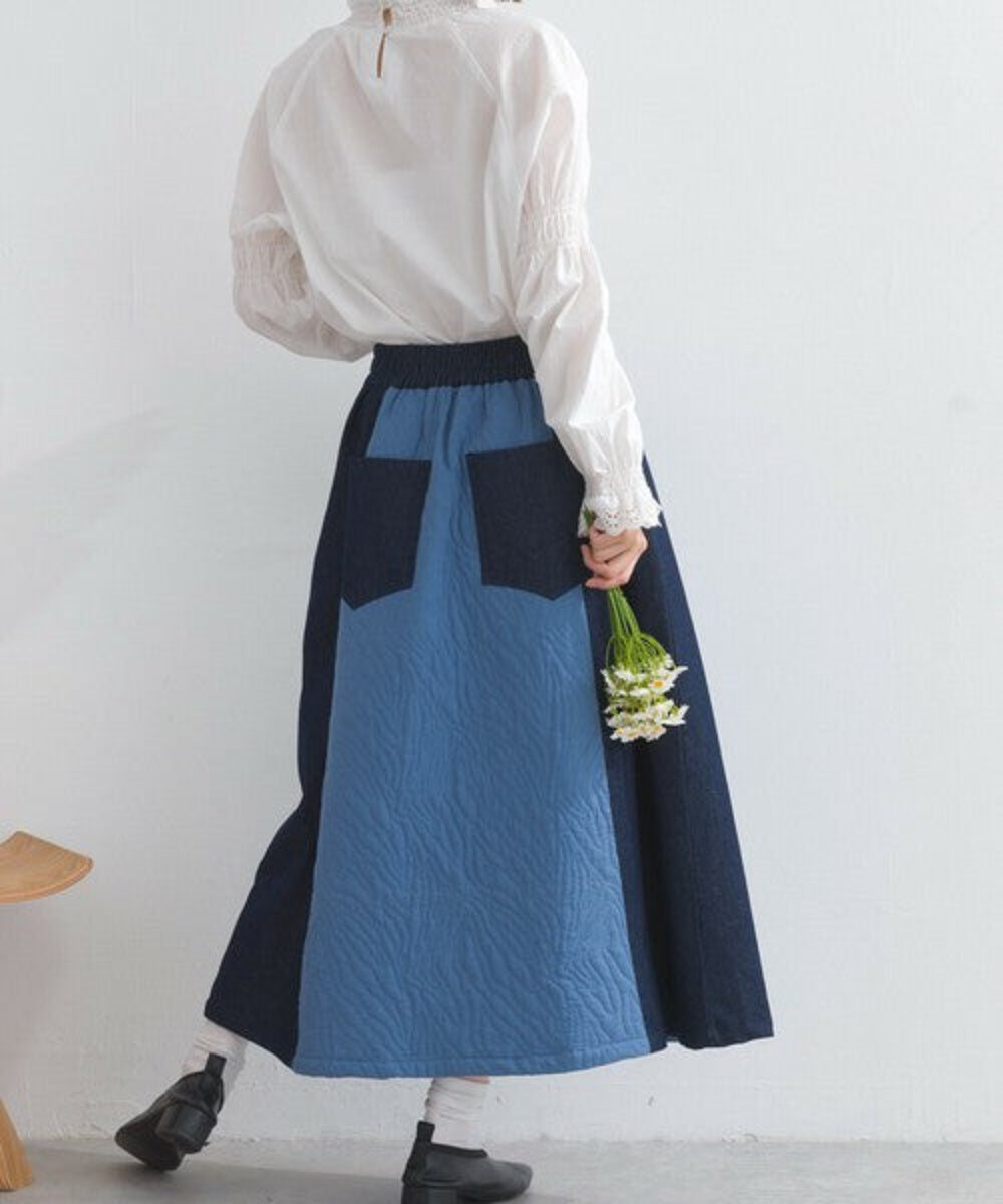 絎縫牛仔拼接半身裙